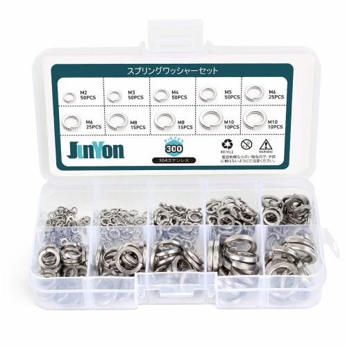 JUNYON Spring Washer Set, Washer Combination, M2-M10, 300-Piece Set, DIY Crafts, Repairs, 304 Stainless Steel