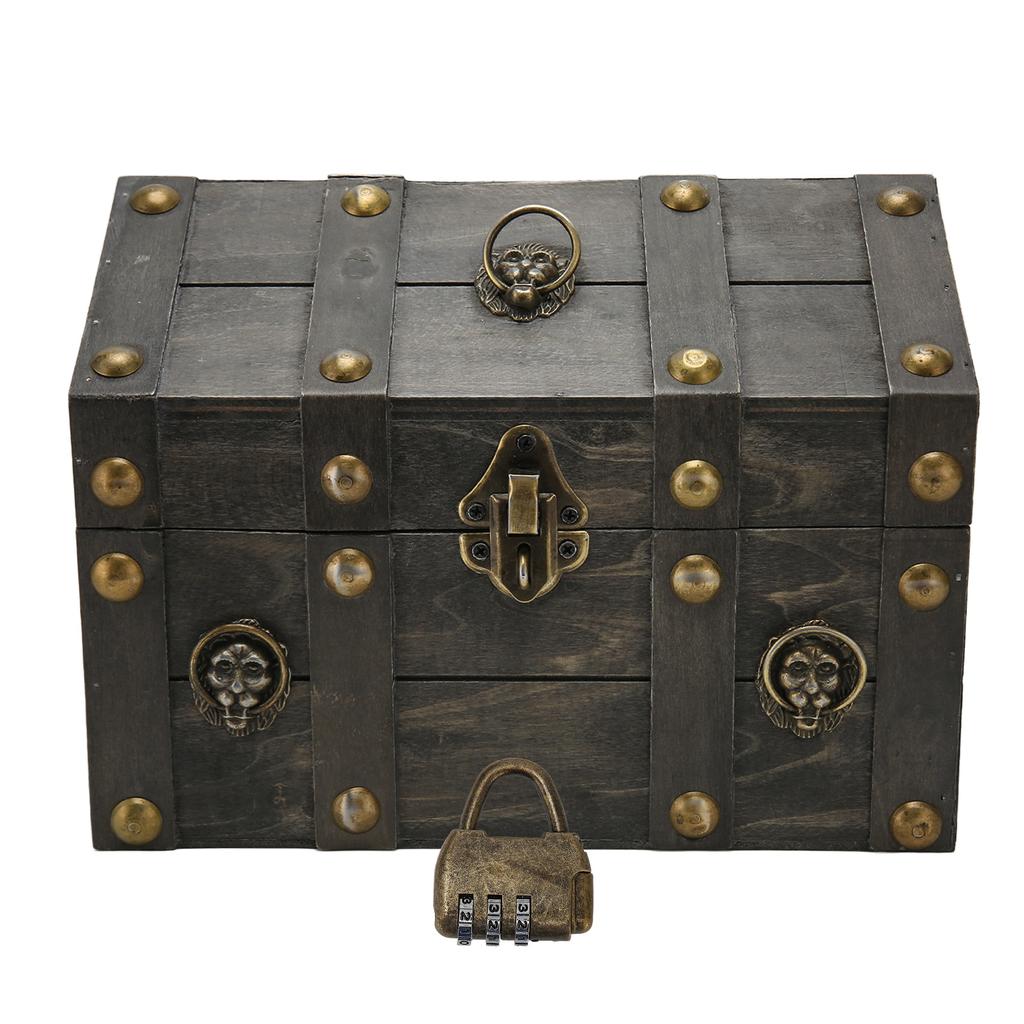 Wooden Treasure Chest Boxes Hand Crafted Vintage Wooden Box with Mini Metal Lock for Storing