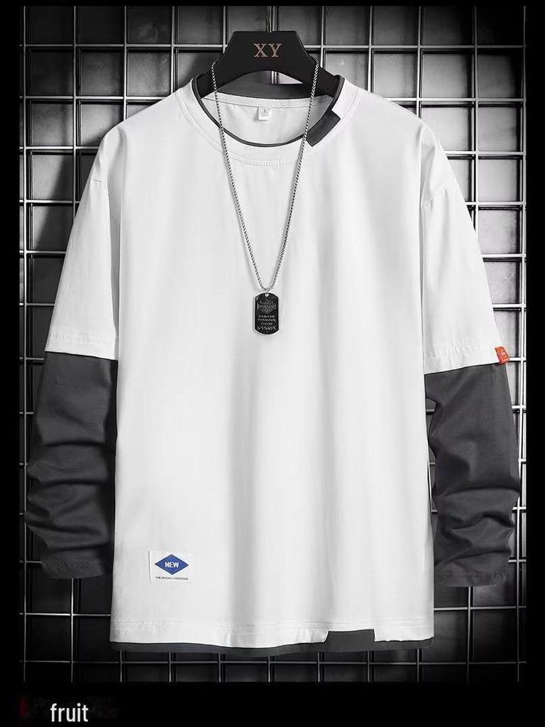 Мужская модная свободная футболка с длинным рукавом на весну и осень - новый летний базовый слой с коротким рукавом