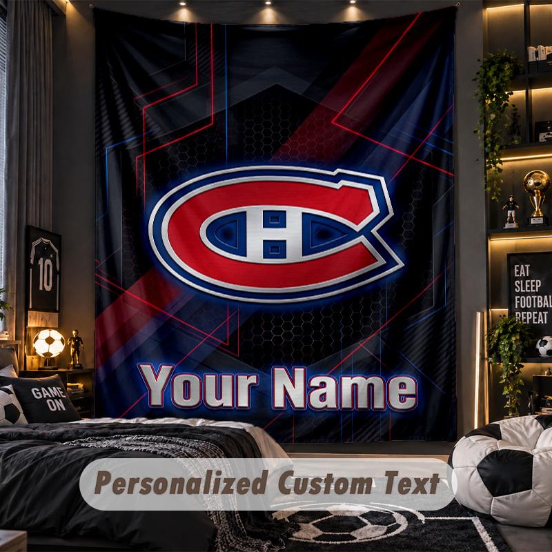 TapestryMontreal Canadiens Custom Name Text Personalized Wall Hanging Tapestry Home Wall Decor
