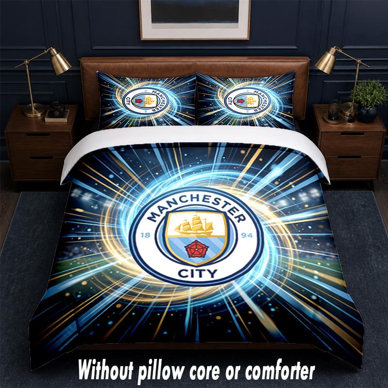 Manchester City Design Bed Bedding Set 1 Duvet Cover + 2 Pillowcases Soft Breathable Household Bed Linens