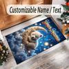 Teddy Bear Theme Crystal Velvet Rug Personalized Custom Name Text Soft Floor Mat Home Decor