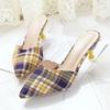 Туфли на высоком каблуке, клетчатые туфли с острым носком, женские туфли на тонком каблуке, женские туфли-слайды с закрытым носком, модная женская обувь 889