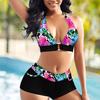 2 Pcs/Set Summer Bikini Set Padded Colorful Print Halter Neck Wire