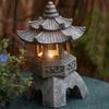 Solar LED Pagoda Lantern for Balcony Garden, Outdoor Statue Light, Japanese Resin Landscape, Decorative Lamp Ornament