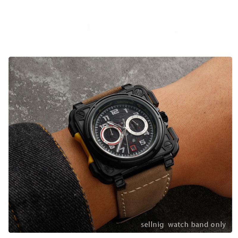 Для Bell Ross B&R BR-01 BR-03 Мужской ремешок для часов из натуральной кожи коровья кожа 35-24 мм выпуклый водонепроницаемый ремешок из силиконовой резины Инструмент