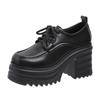 British Style Chunky Platform Pumps Women 2024 Lace Up Thick Heels Loafers Women Role Play Uniform Dress Shoe Fashion High Heels