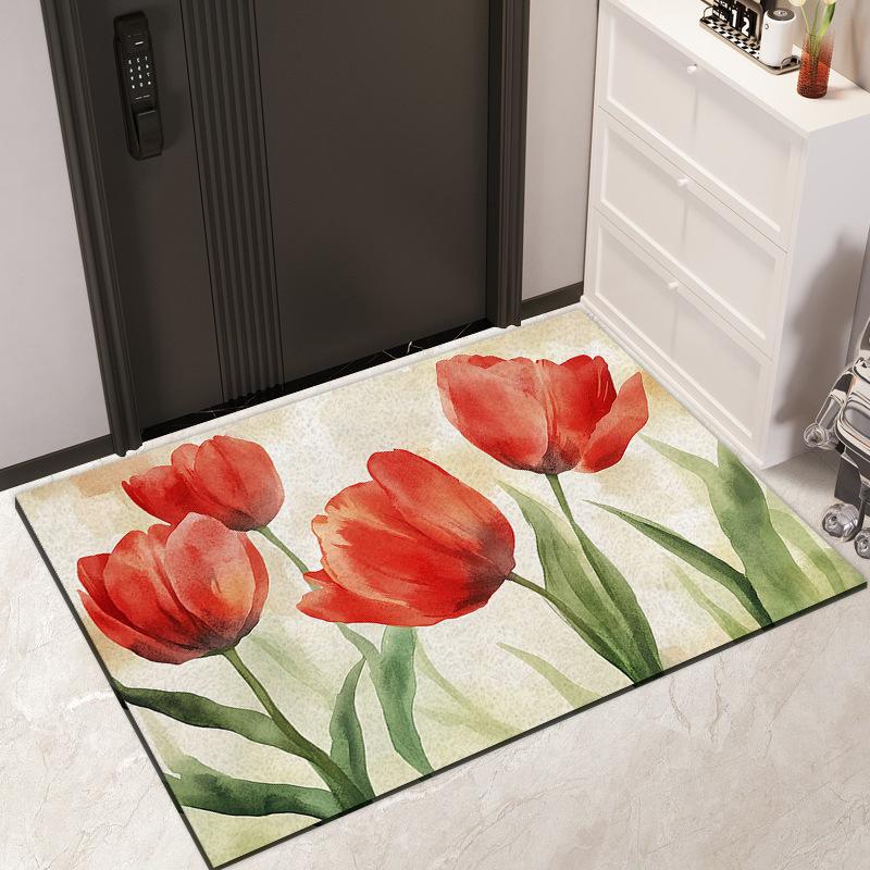 Watercolor Flower Bathroom Floor Mat Toilet Mat Bathroom Door Non-slip Entry Door Mat Bathroom Absorbent Door Mat
