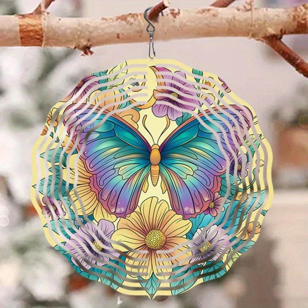 Moonlit Butterfly Floral Metal Wind Spinner 3D Mandala Design for Outdoor Garden Yard Decor No Electricity Thanksgiving Christmas Gift