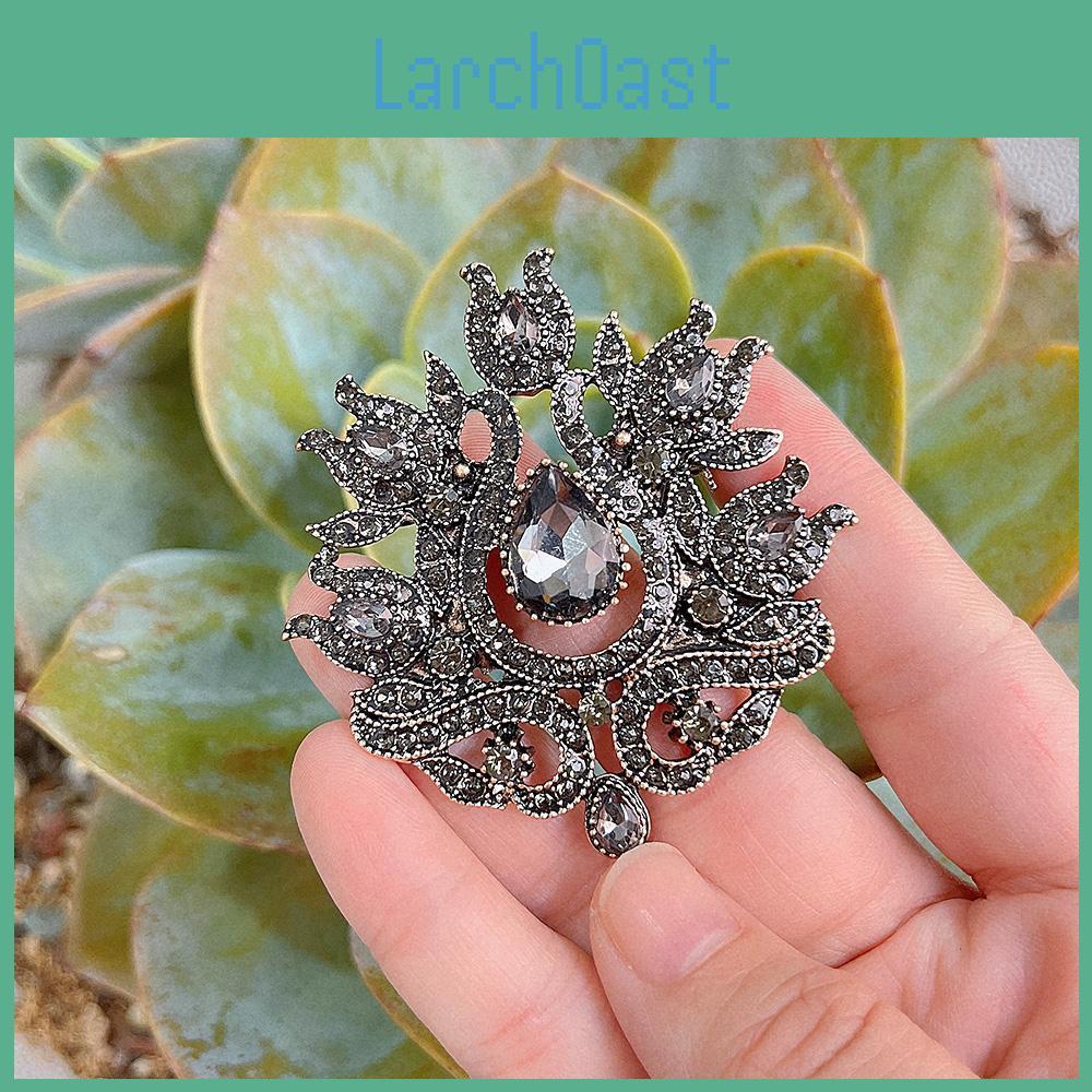 Vintage For Crystal Grey Brooch Ladies Vintage Gold Color Flower Hijab Pin For Brides Wedding Jewelry Gift
