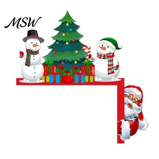 Christmas Gingerbread Man Decor Door Topper, Wooden Corner Sign, Santa Snowman Entrance Frame for Home Holiday Party Decoration