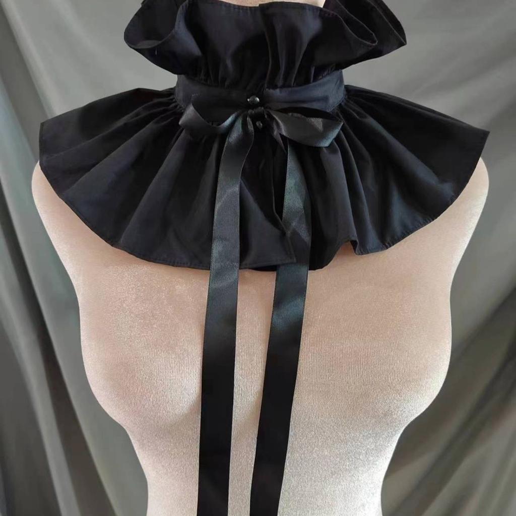 French Court Style, Ruffle Edge Decorative Lace-Up High Neck, Retro Ruff Scarf, Fake Collar Fashion