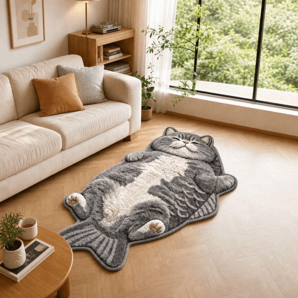 Anti-fouling Home Decor Carpet Easy to Clean Cartoon Cat Carpet Fish-Shaped Area Rug Bedrooms