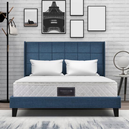 1 Set Upholstered Bed Elegant Lines Comfy Sleep Slatted Frame Pure Color Mattress Bed for