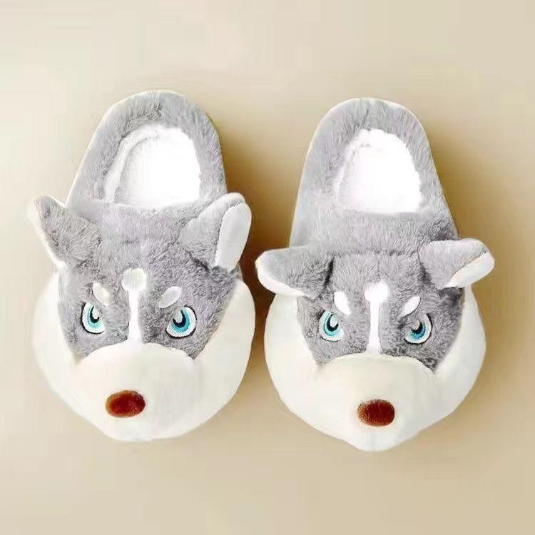 Winter Home Couple Shoes Women's Fluffy Dog Slippers Girl Animal Fur Slides Kawaii Funny Furry Shoes Woman Plush Booties Slipper