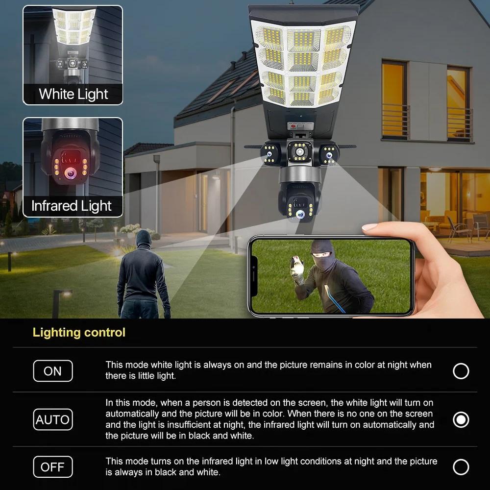 4G Солнечный Монитор Многофункциональный Низкое Энергопотребление Пульт Дистанционного Управления Уличный Фонарь WIFI Интеллектуальная Трехэкранная Камера