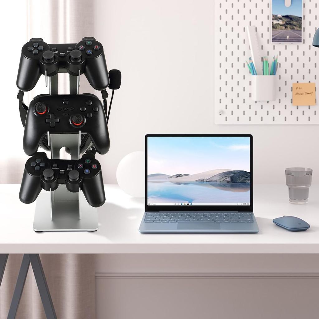 Подставка для контроллеров ANDCHI, 3-ярусная подставка для наушников, Хранение, Подставка для игровых контроллеров, Настольная подставка, Нескользящая, Совместима с PS5, PS4 и Switch