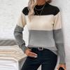 Women's Fashion Contrast Color Pullover Round Neck Long Sleeve Knitted Sweater