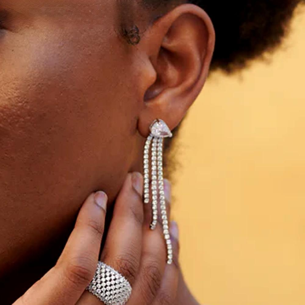 Luxury Sparking 5A Cubic Zirconia CZ Tennis Chain Tassel Dangle Drop Earring Fashion Women Jewelry