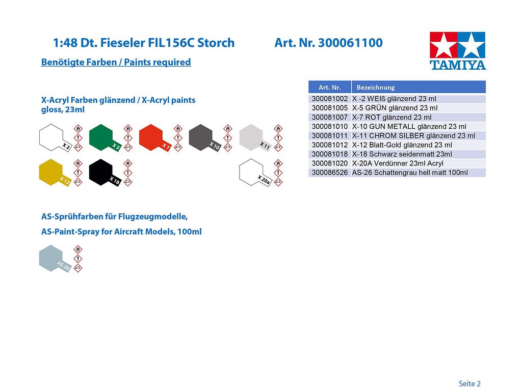 Tamiya 148 Masterpiece Series No.100 Luftwaffe Fieseler Fi156C Storch Plastic Model 61100
