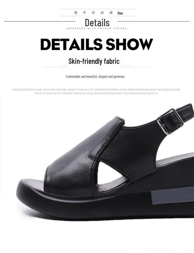2023 Women's Summer Soft Leather Peep-Toe Wedge Sandals with Thick Soles