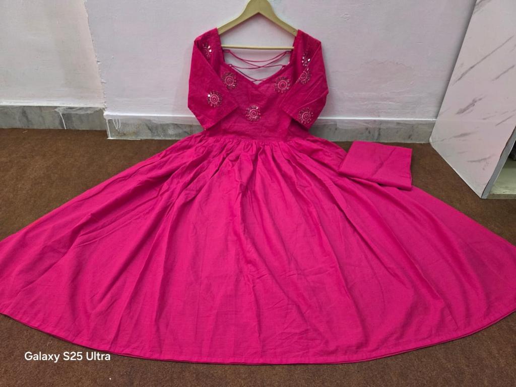 Indian Women Anarkali Party Wear Pure Cotton Gown Bollywood Top Tunic Ethnic Kurti Dress