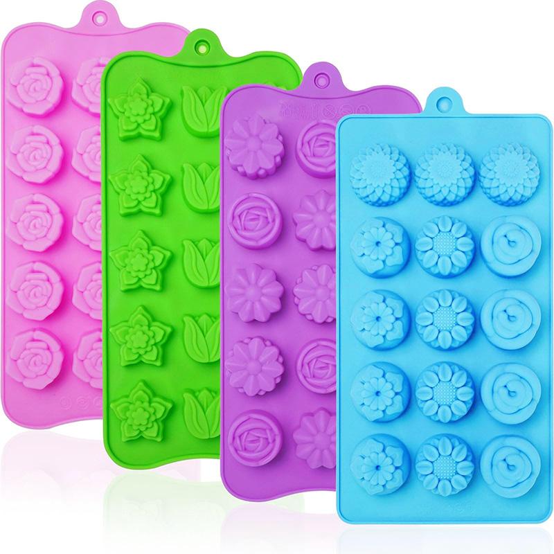4 упаковки силиконовых форм для шоколада, пищевого антипригарного, выпечки, десертов, помадки, желе, печенья, декора, кондитерских изделий, мыла ручной работы
