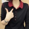 Women's Polo Collar Long Sleeve Shirt - Spring/Autumn 2025, Color Block, Age-Reducing Versatile Base