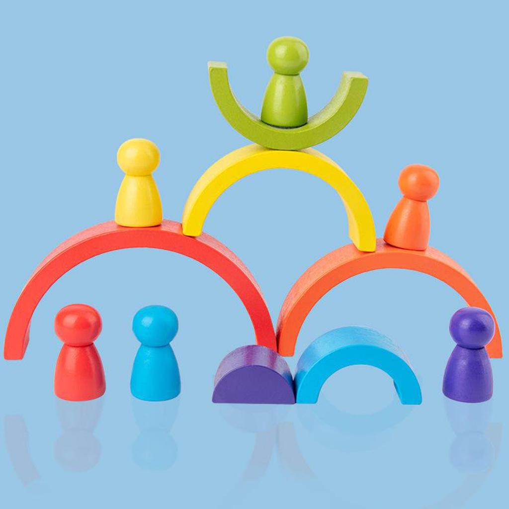 12 шт. Деревянные радужные stacking blocks Веселые строительные nesting toys Для детей Мальчиков