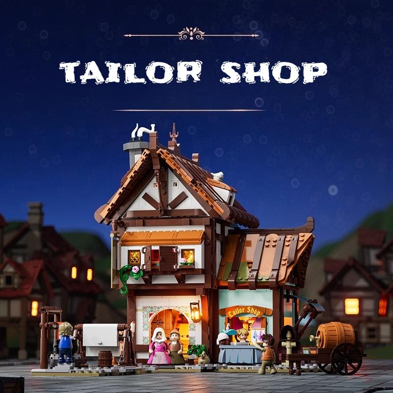 New Medieval Series Tailoring Shop Assembly Lighting Building Blocks Model Wooden House Decoration Toys Birthday Gift