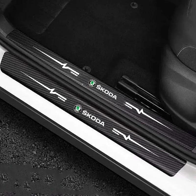 For Skoda Logo Car Door Sill Scuff Anti Scratch Protector Stickers Rapid Fabia 1 Octavia A7 Scala Yeti Kodiaq Karop Kamiq Superb  HJ1