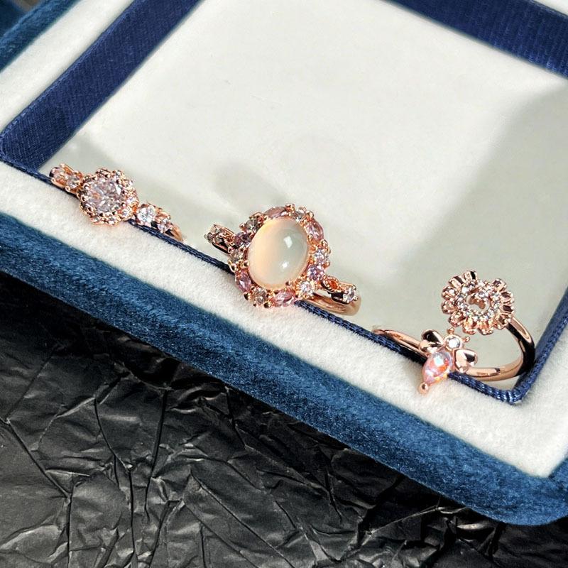 Light luxury sweet rose gold cat eye firefly fashion flower opening ring women's high sense niche versatile ring