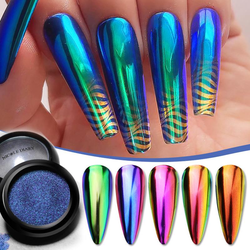 Nicolediary Double Light Cat'S Eye Nail Powder, Nail Art Chameleon Mirror Flour Double Color Spar Cat'S Eye Powder