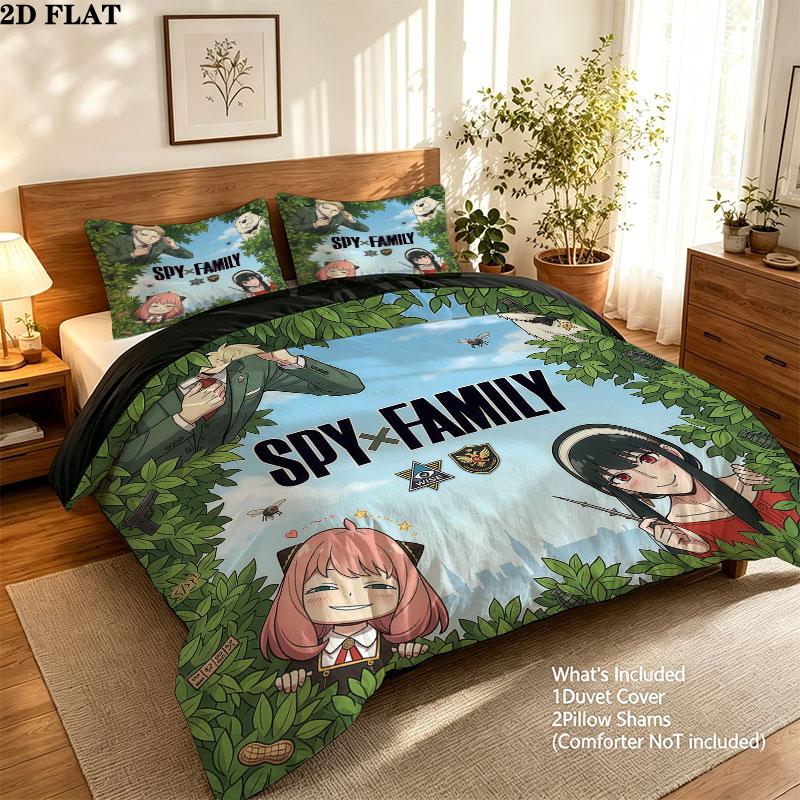 Spy Family Pattern Bedding Quilt Set Quilt Cover Pillowcase Home Birthday Gift(1 * duvet cover + 2 * pillowcase, without core)