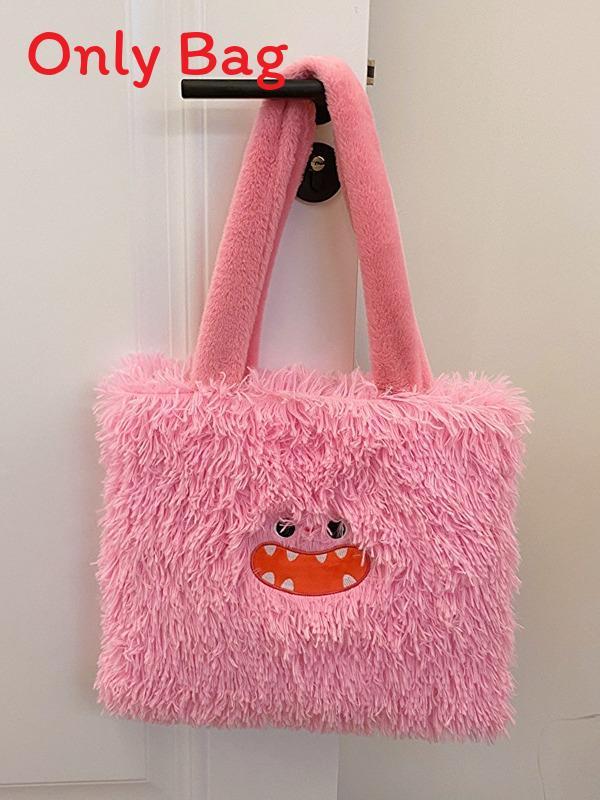 Kuromi Large Tote Bag With Plush Embroidery For Daily Casual Use