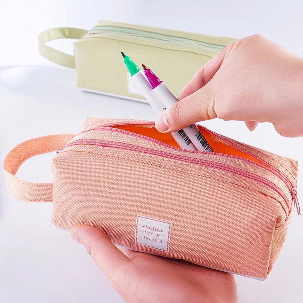 Portable Big Storage bag School Stationery Candy color Pen Case Pen Bag Pencil Case Double layer