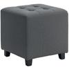 Living Room Footstool Ottoman, Linen-Look, Side Pocket, 35 x 35 x 35 cm, Grey