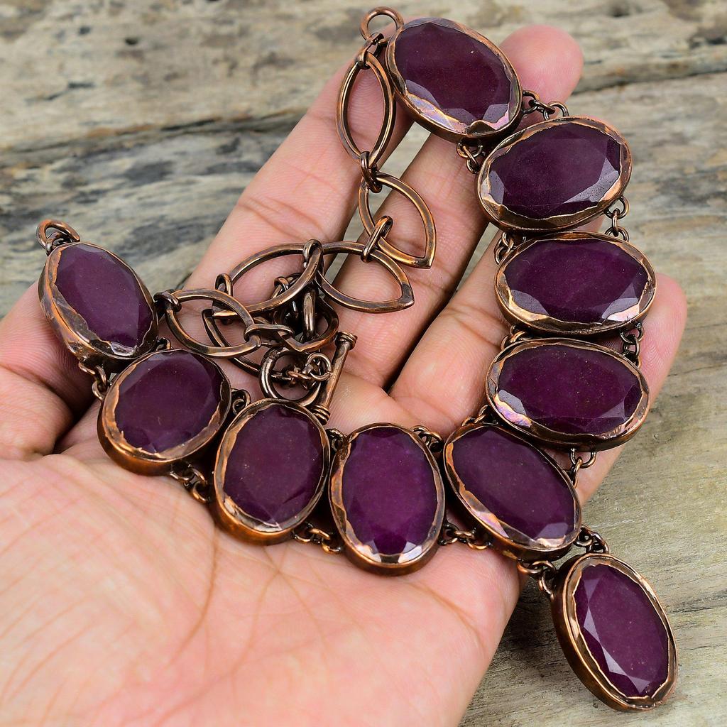 Ожерелье из ограненного кашмирского рубина, ожерелье из самородной меди, гальванопластика, ожерелье с регулируемой цепочкой, украшения ручной работы, гальванопластика, свадебные подарки