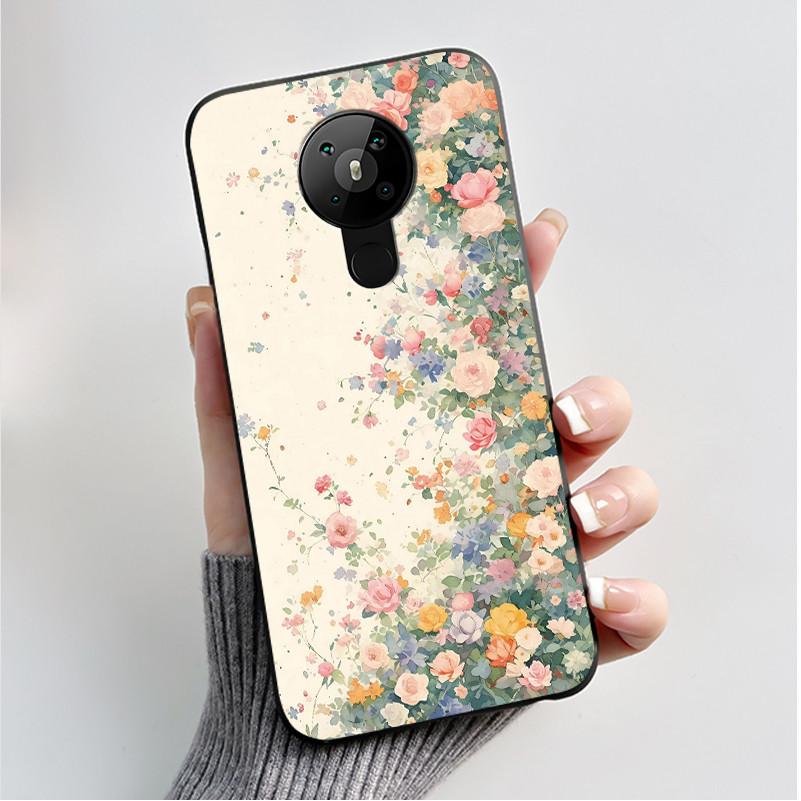 Чехол с рисунком для Nokia 5.3/Nokia 5.4/Nokia 3.4 Мягкий силиконовый черный чехол-обложка Милый цветочный мультяшный корпус Fundas