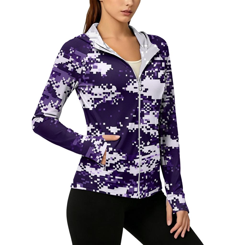 Women's Lightweight Zip Up Hoodie with Hood and Pockets Long Sleeve Camouflage Sun Protection Jacket for Outdoor Activities