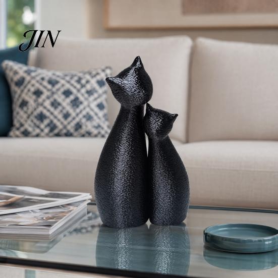 Cat Themed Home Decor Cute Black Statue, 3D Printed Figurine with Snuggle Pose, Heart Warming Minimalist Desk Shelf for Office, Gift Lovers Art