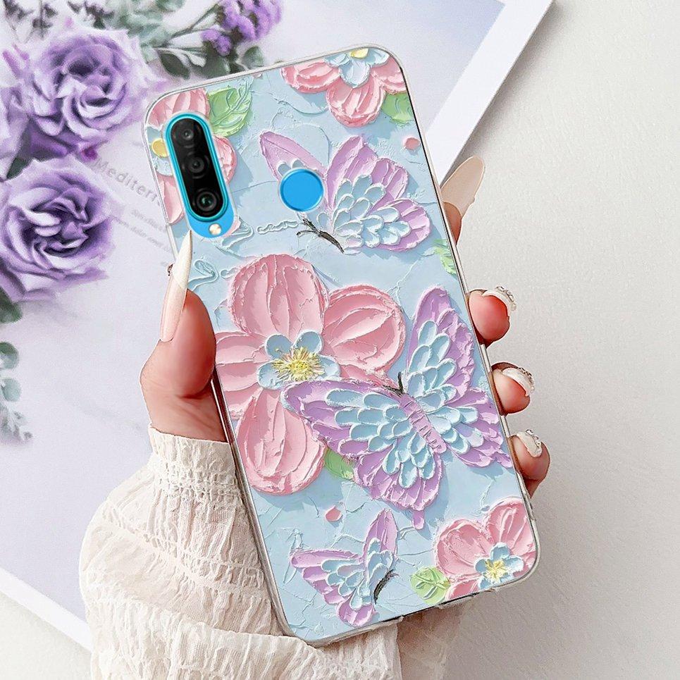 Cover For Huawei P30 Lite P10Lite Back Bumper Huawei P20 Lite Colorful Butterfly Flower Painting Phone Case Transparent Soft TPU