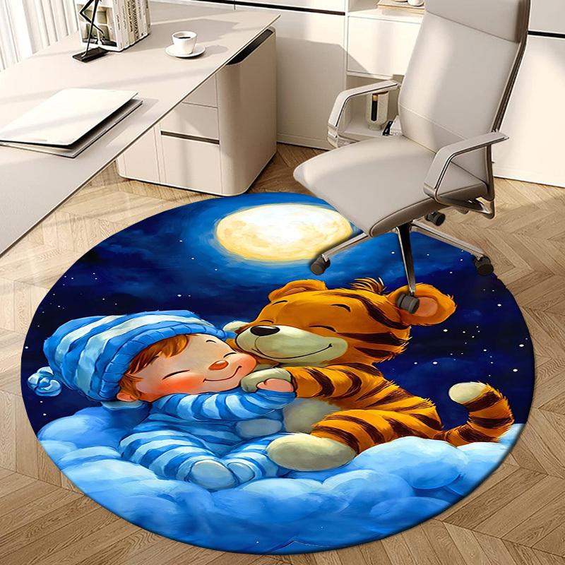 1PC Baby Tiger Non-Slip Floor Round carpet, Office, family, bedroom, Large Area Rug Indoor Rugs, Durable PolyesterH0360