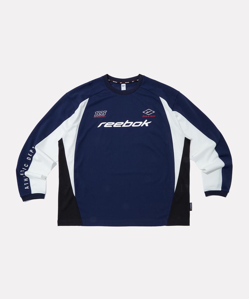 Reebok Спортивная сетчатая футболка с длинным рукавом - Темно-синяя