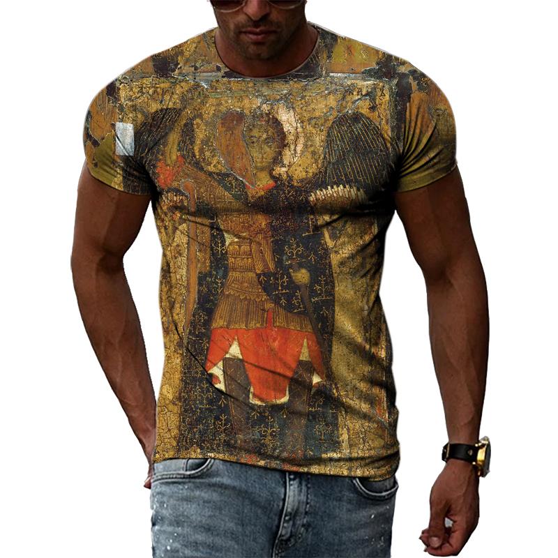 Летние Ретро египетские фрески графические футболки мужские повседневные личности крутая футболка с 3D принтом хип-хоп Harajuku футболка с короткими рукавами