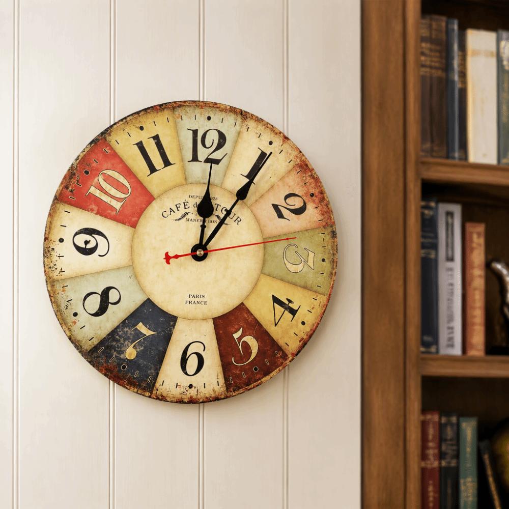 12 Inch Quartz Wall Clock Silent Movement Retro Wall Clock Colorful Wooden Wall Clock For Home