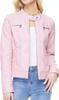 Casual Women's 100% Genuine Lambskin Leather Pink HOT Fashion Jacket Snap Zip-Up