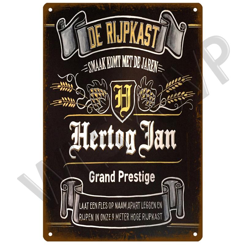 La Chouffe Retro Hertog Jan Металлическая вывеска Жестяная вывеска Виски Бельгия Пиво Дощечка Металлический настенный декор Винтажный декор Плакатные тарелки Мужская пещера