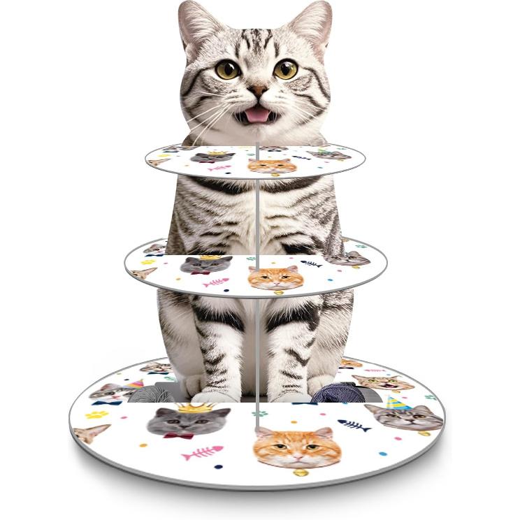 Cat Themed Cupcake Stand 3 Tier Cup Cake Stand Tower Cute Cat Birthday Party Decorations Tiered Dessert Table Display Set Cake Tray Stand Holder for