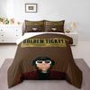 Duvet Cover Set Willy Wonka Golden Ticket Top Hat Sunglasses Burgundy Coat Chocolate Factory Movie Poster Print for Adult Fan Collection